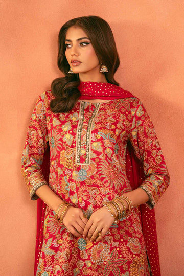 3 Piece – Printed Embroidered Suit – NSKFE25-166