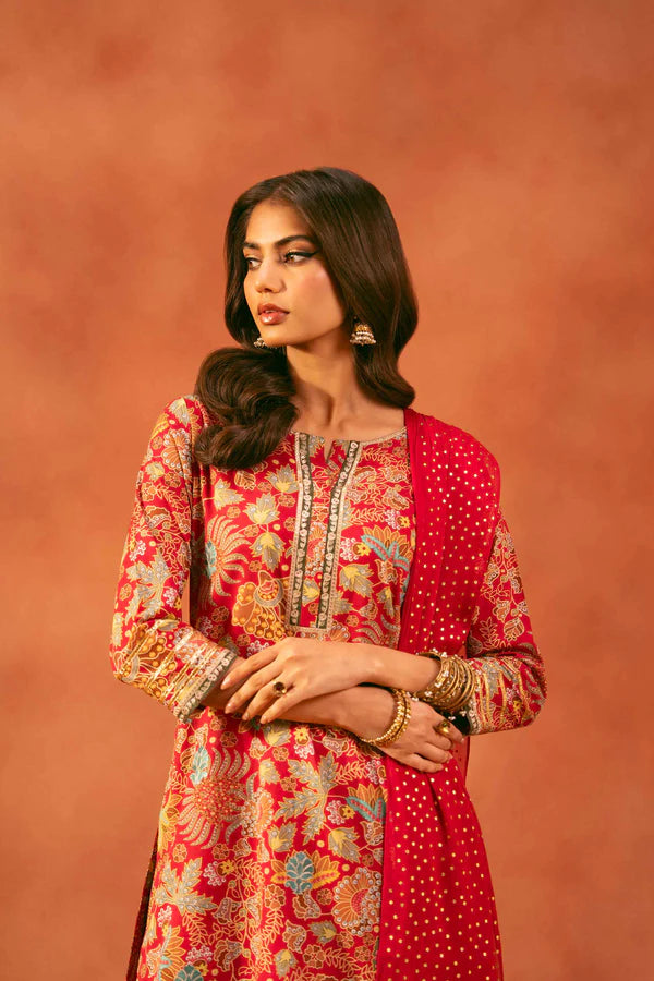 3 Piece – Printed Embroidered Suit – NSKFE25-166