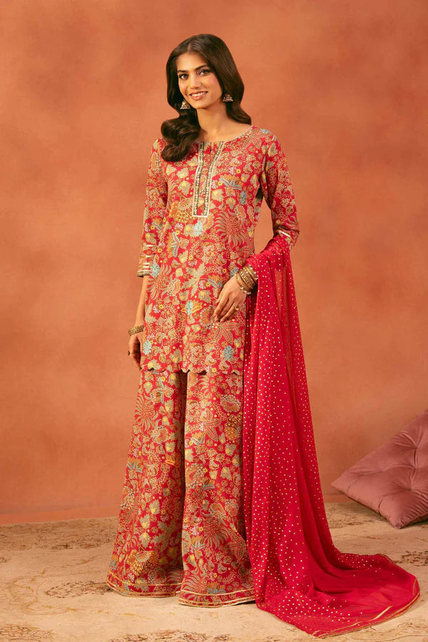 3 Piece – Printed Embroidered Suit – NSKFE25-166