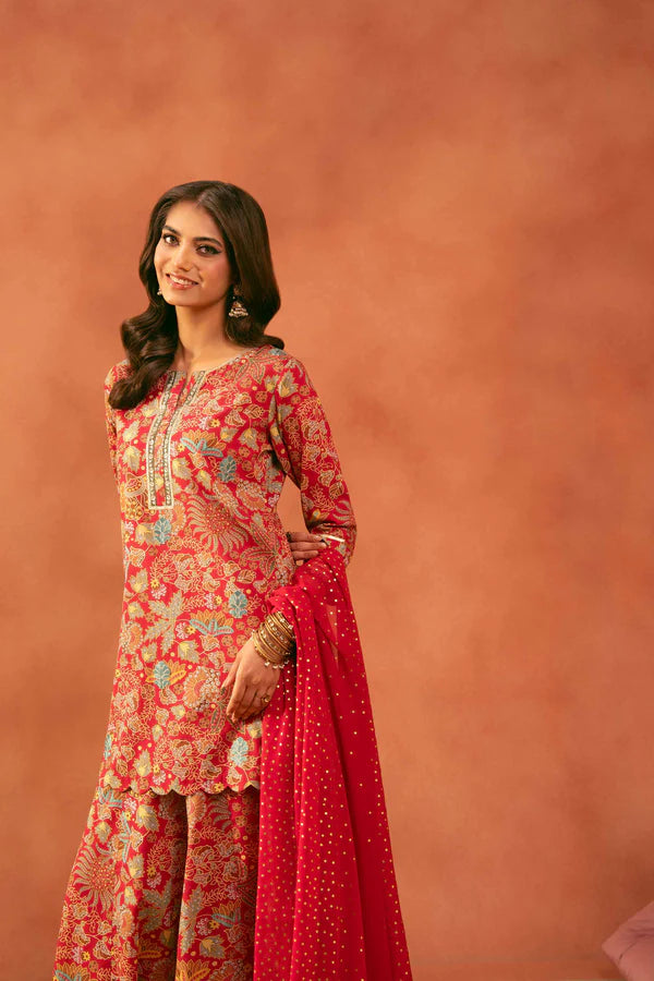 3 Piece – Printed Embroidered Suit – NSKFE25-166