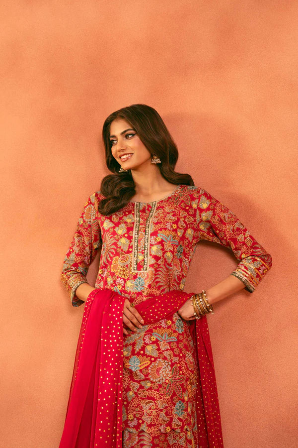 3 Piece – Printed Embroidered Suit – NSKFE25-166