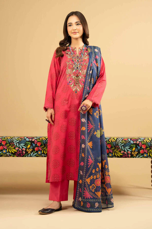 3 Piece – Printed Embroidered Suit – NSPE25-445