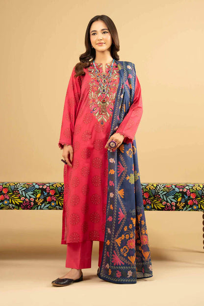 3 Piece – Printed Embroidered Suit – NSPE25-445