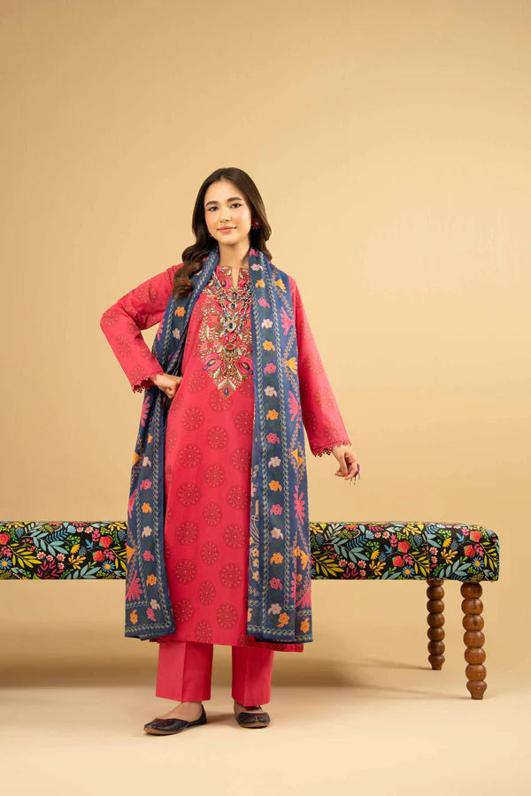 3 Piece – Printed Embroidered Suit – NSPE25-445
