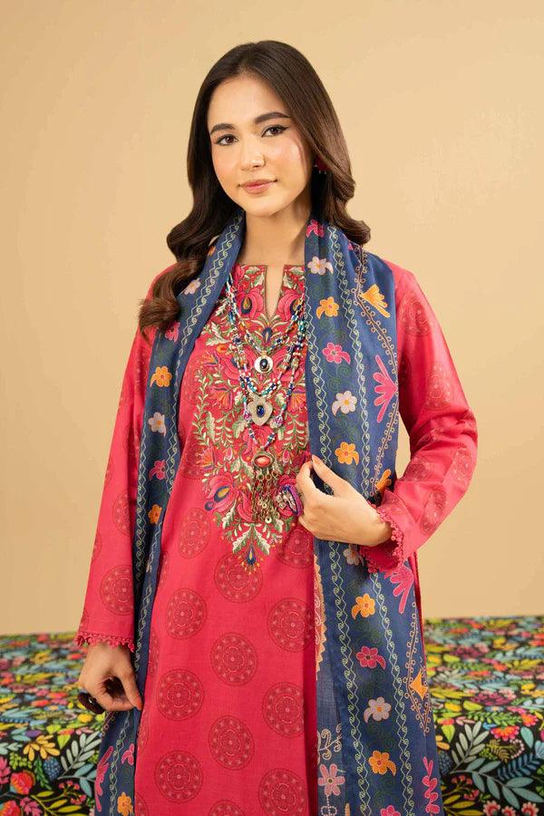 3 Piece – Printed Embroidered Suit – NSPE25-445