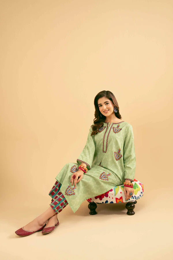 2 Piece – Printed Embroidered Suit – NSPE25-486 (FOLK ART)