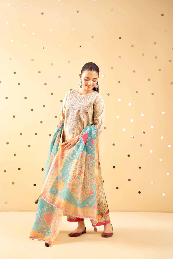 3 Piece – Printed Embroidered Suit – NSPE25-489 MIRROR WORK