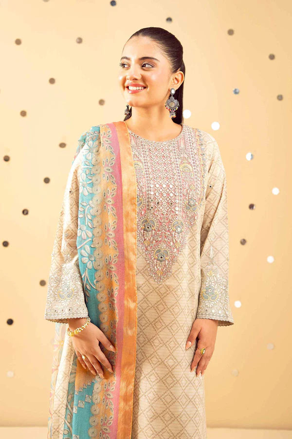 3 Piece – Printed Embroidered Suit – NSPE25-489 MIRROR WORK
