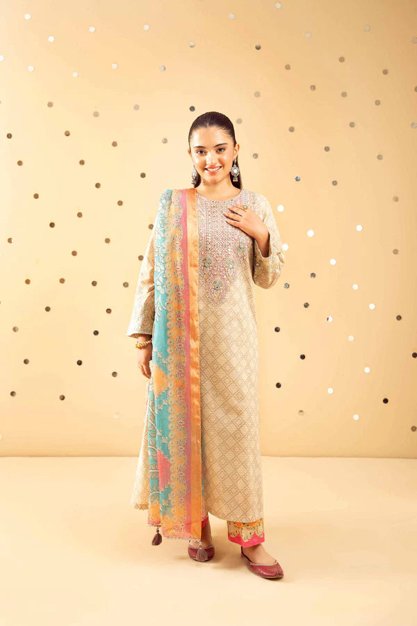 3 Piece – Printed Embroidered Suit – NSPE25-489 MIRROR WORK