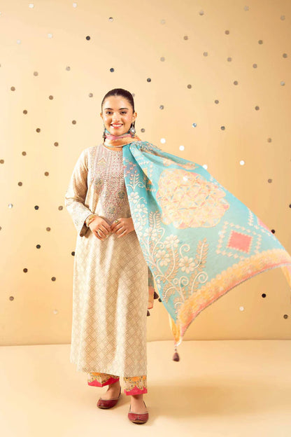 3 Piece – Printed Embroidered Suit – NSPE25-489 MIRROR WORK