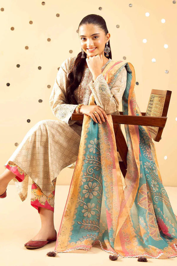 3 Piece – Printed Embroidered Suit – NSPE25-489 MIRROR WORK