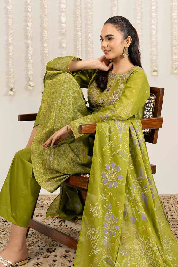 3 Piece – Printed Embroidered Suit – NSPE25-494