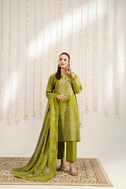 3 Piece – Printed Embroidered Suit – NSPE25-494