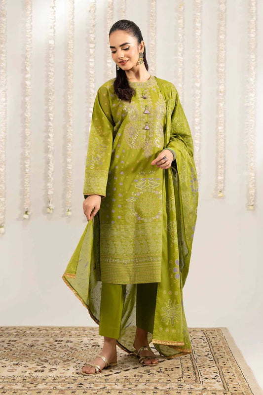 3 Piece – Printed Embroidered Suit – NSPE25-494