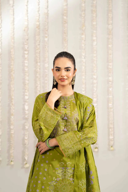 3 Piece – Printed Embroidered Suit – NSPE25-494