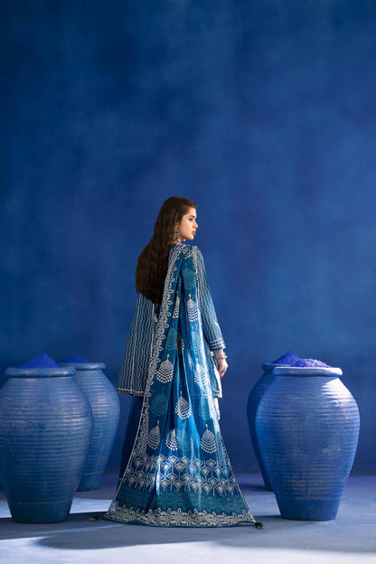 3 Piece – Printed Embroidered Suit – PE25-96 (INDIGO)