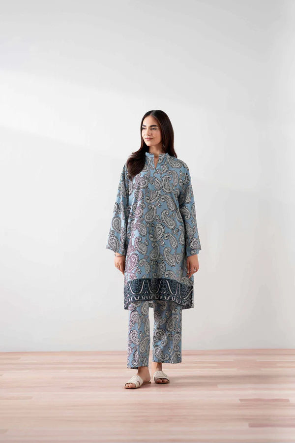 2 Piece – Printed Embroidered Suit – NSPS25-138