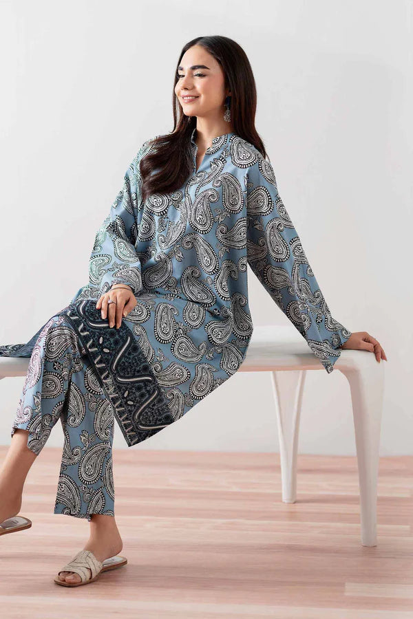 2 Piece – Printed Embroidered Suit – NSPS25-138