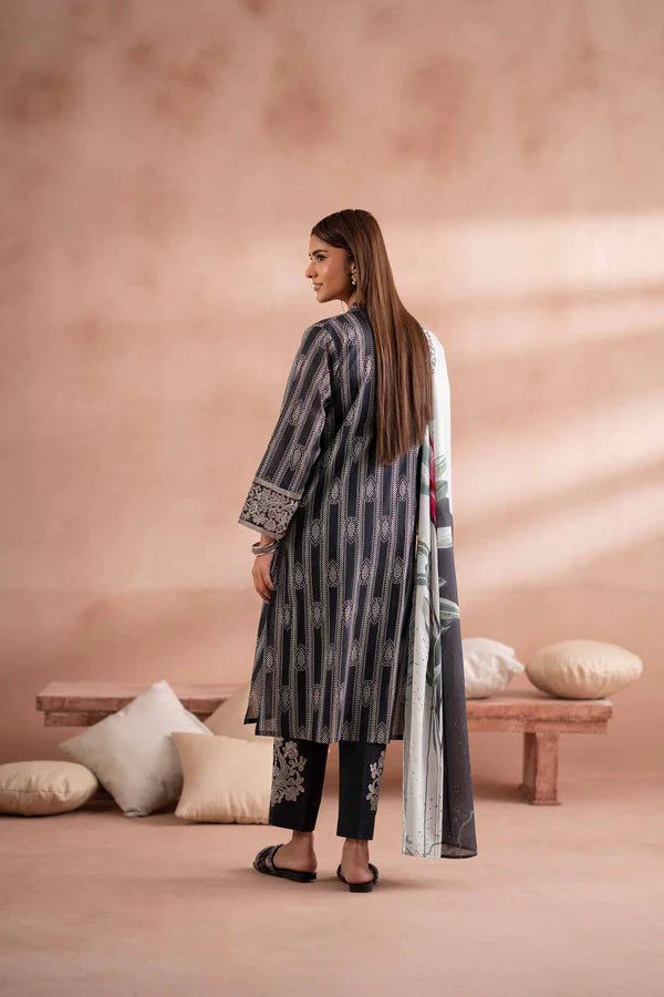3 Piece – Printed Embroidered Suit – NSPS25-171