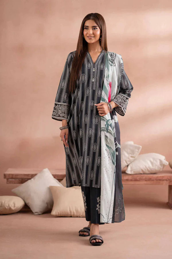 3 Piece – Printed Embroidered Suit – NSPS25-171