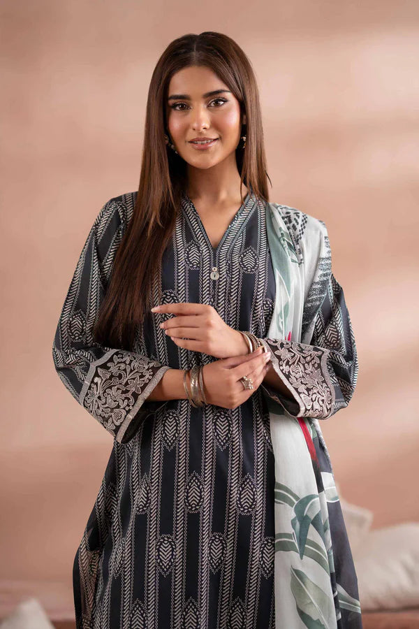 3 Piece – Printed Embroidered Suit – NSPS25-171