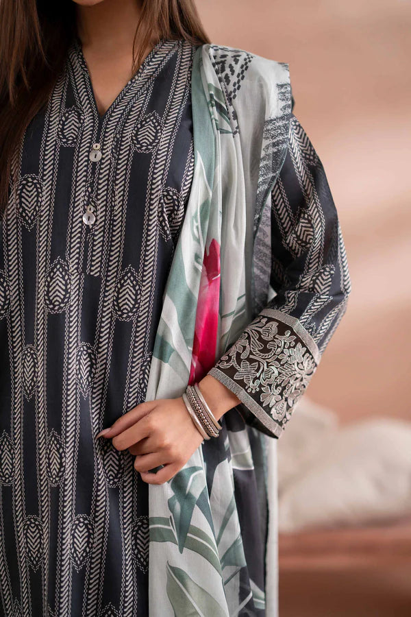 3 Piece – Printed Embroidered Suit – NSPS25-171