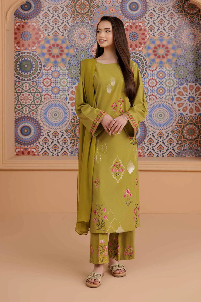 3 Piece – Printed Embroidered Suit – PS25-196 MOROCCAN