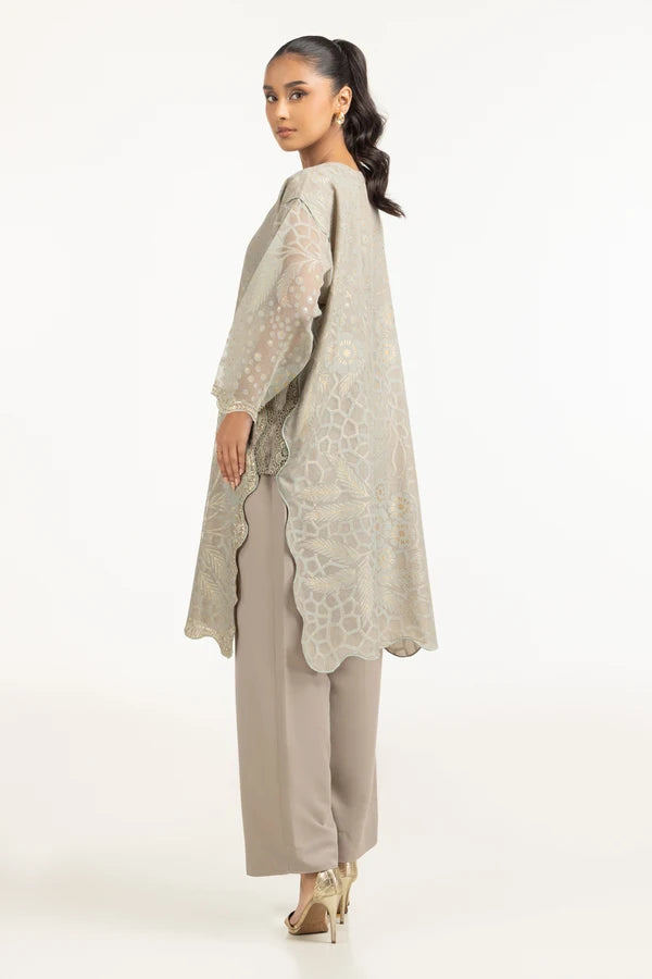 Poly Net Burnout Embroidered Shirt And Trouser IDIPST-44332