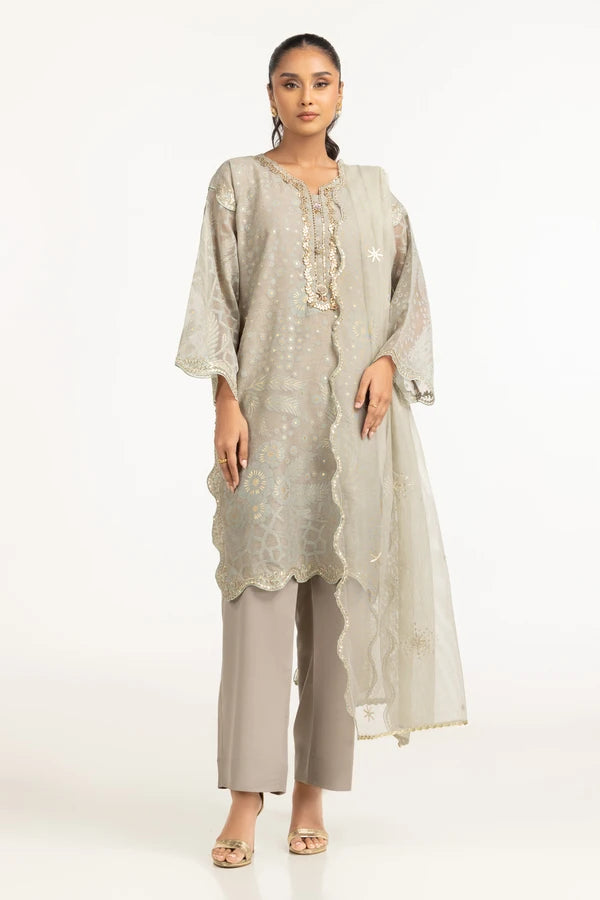 Poly Net Burnout Embroidered Shirt And Trouser IDIPST-44332