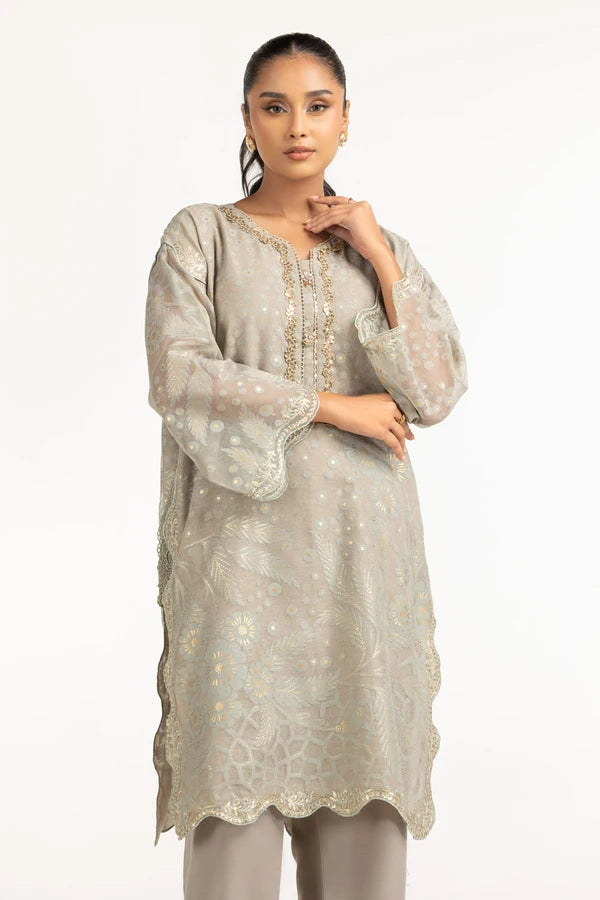Poly Net Burnout Embroidered Shirt And Trouser IDIPST-44332