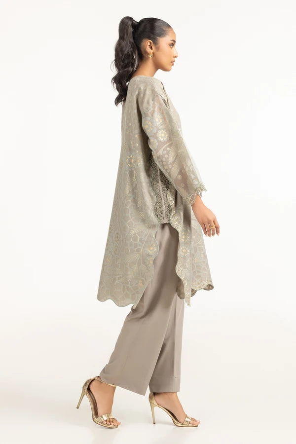 Poly Net Burnout Embroidered Shirt And Trouser IDIPST-44332