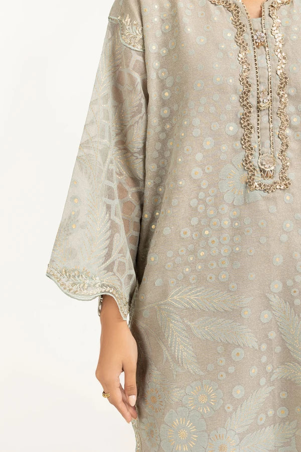 Poly Net Burnout Embroidered Shirt And Trouser IDIPST-44332