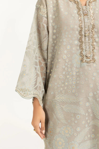 Poly Net Burnout Embroidered Shirt And Trouser IDIPST-44332