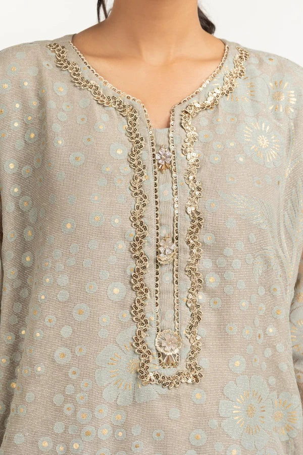 Poly Net Burnout Embroidered Shirt And Trouser IDIPST-44332